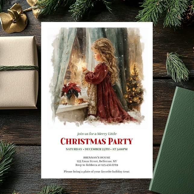 Elegant little girl holding shining star editable  inbjudningar (Elegant little girl holding shining star editable invitation

)