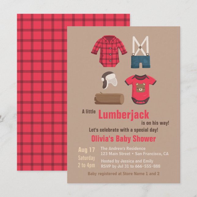 Elegant Little Lumberjack Baby Shower-inbjudningar Inbjudningar (Fram/baksida)