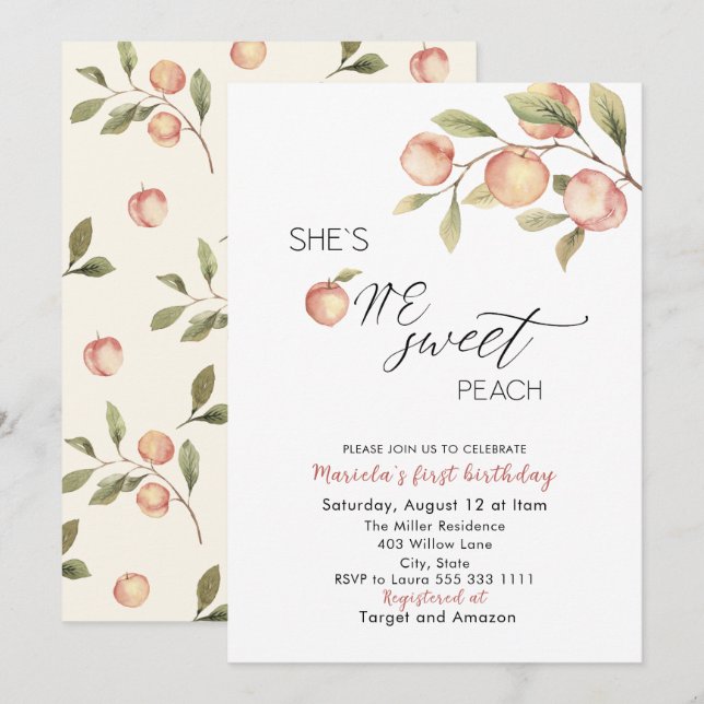 Elegant Little Peach Watercolor Baby Shower Inbjudningar (Fram/baksida)