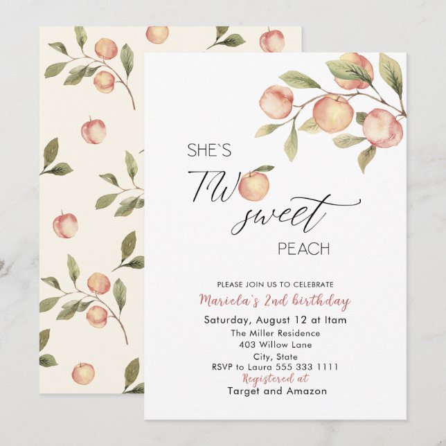 Elegant Little Peach Watercolor Baby Shower Inbjudningar (Fram/baksida)