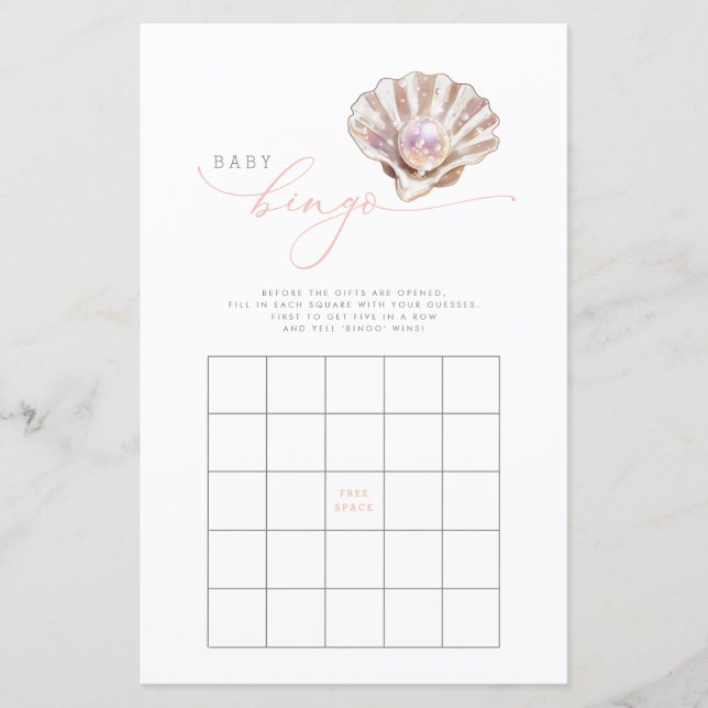 Elegant Little Pearl Baby Shower Bingo Game Card (Framsida)