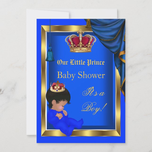 Elegant Little Prince Baby Shower Boy Blue 2 Inbjudningar (Framsida)