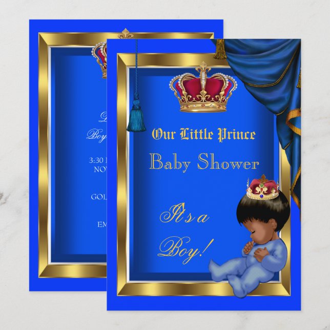 Elegant Little Prince Baby Shower Boy Blue Inbjudningar (Fram/baksida)