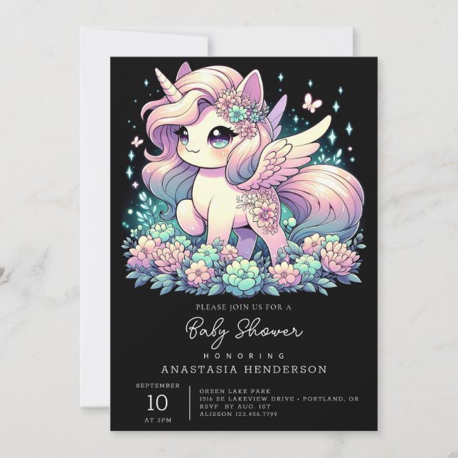 Elegant Little Unicorn Baby Shower Inbjudningar (Framsida)