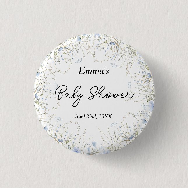 Elegant Little WildblomBlue Flower Baby Shower Knapp (Framsida)