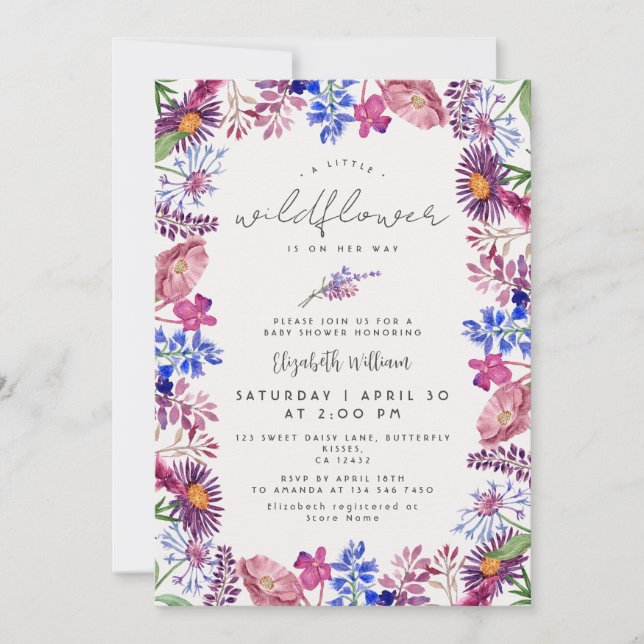 Elegant Little Wildflower Watercolor Baby Shower Inbjudningar (Framsida)