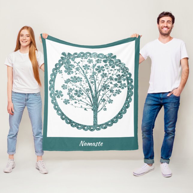 Elegant Livets träd Blue Glitter Namaste Fleecefilt (På plats)