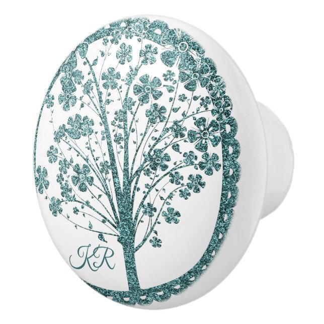 Elegant Livets träd Blue Glitter Yoga Monogram Knopp (Höger)