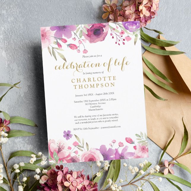 Elegant livsfirande blomsterbegravning inbjudningar (Skapare uppladdad)