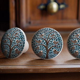 Elegant Livsträd Art Nouveau Sittande Fåglar Knopp