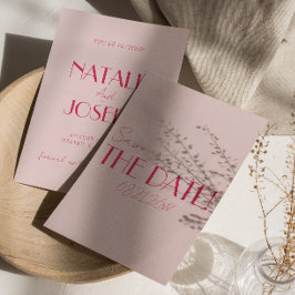 Elegant Ljus Djup Rosa Minimalistisk Bröllop Spara Datumet