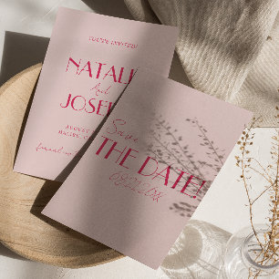Elegant Ljus Djup Rosa Minimalistisk Bröllop Spara Datumet
