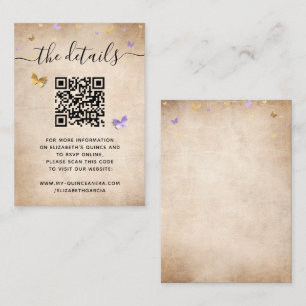 Elegant Ljus Lila Guld Fjäril RSVP QR-kod Tilläggskort