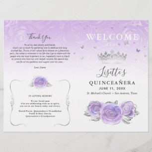 Elegant Ljus Lila Silver Quinceanera Program