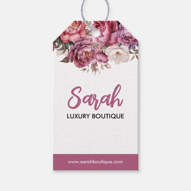 Elegant Ljus Maroon och Beige Blommig Företagsetik Presentetikett (Framsidan)