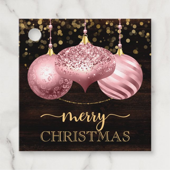 Elegant Ljus rosa Baubles God jul Gåvor Etiketter (Framsida)