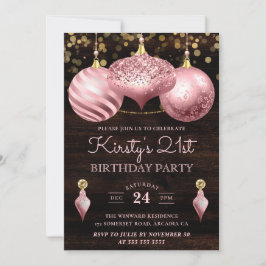 Elegant Ljus rosa jul Baubles 21:a födelsedagen Inbjudningar