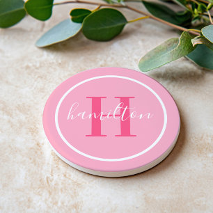 Elegant Ljus rosa Round Anpassningsbar Monogram In Underlägg