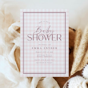 Elegant Ljus rosa White Gingham Girl Baby Shower Inbjudningar