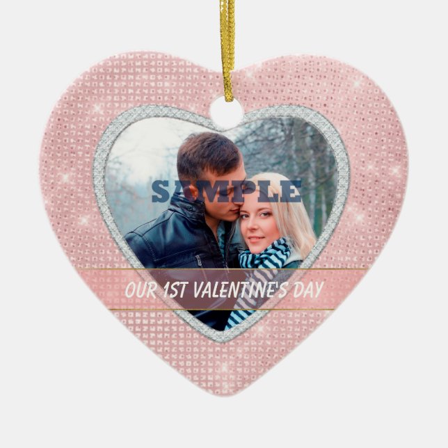 Elegant Ljus Vår första Alla hjärtans namn Julgransprydnad Keramik (Framsidan)