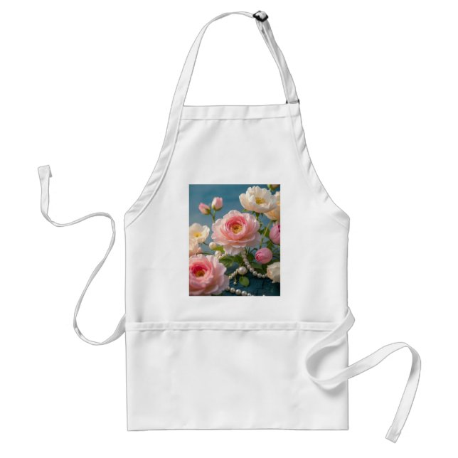 Elegant ljusa rosa  blommor med pärlor förkläde (Framsidan)