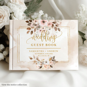 Elegant Ljusa rosa Guld Boho Bröllop Guest Bok