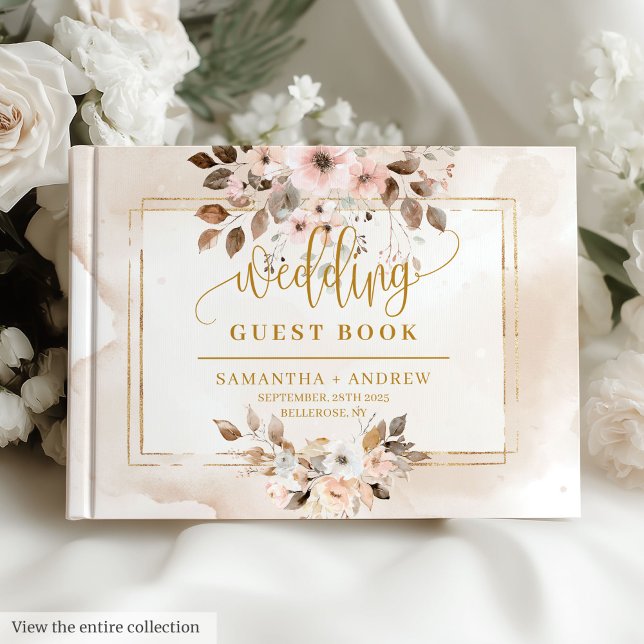 Elegant Ljusa rosa Guld Boho Bröllop Guest Bok (Elegant Light Pink Gold Boho Wedding Guest Book)