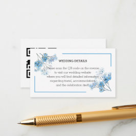 Elegant Ljusblå Akvarell Blommig Bröllops QR Tilläggskort