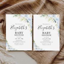Elegant ljusblå baby shower-inbjudan