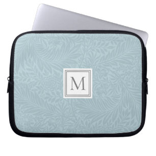Elegant ljusblå blomster botanisk monogram laptop fodral
