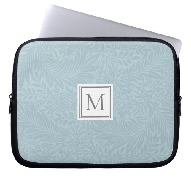 Elegant ljusblå blomster botanisk monogram laptop fodral (Framsidan)