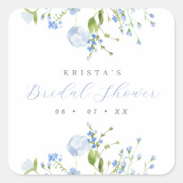 Elegant ljusblå blomstertid för bröllopsfest fyrkantigt klistermärke