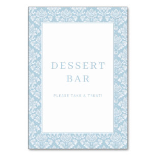 Elegant ljusblå damast skylt för dessertbaren bordsnummer