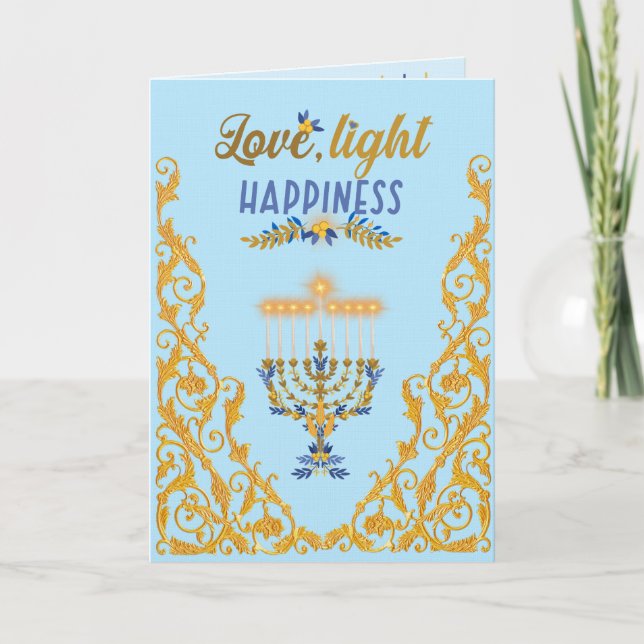 Elegant Ljusblå Hanukkah  Kort (Framsida)