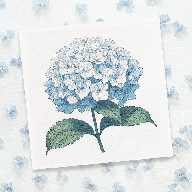 Elegant Ljusblå Hortensia Blommig Cocktail Pappersservett (Skapare uppladdad)