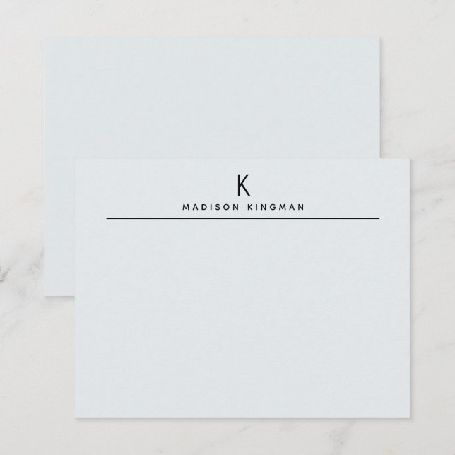 Elegant ljusblå modern monogram initial bokstav anteckningskort (Fram/baksida)