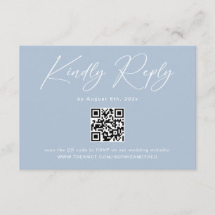 Elegant ljusblå QR-kod bröllop RSVP Tilläggskort