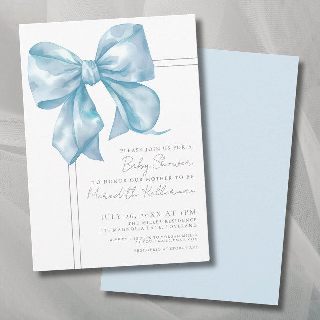 Elegant ljusblå rosett för babyfirande inbjudningar (Elegant Light Blue Bow Baby Shower Invitation )