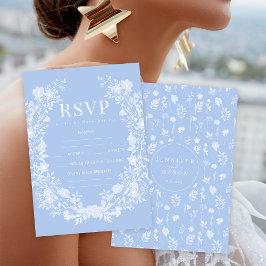 Elegant Ljusblått blommigt Utandningsluft bröllop OSA Kort