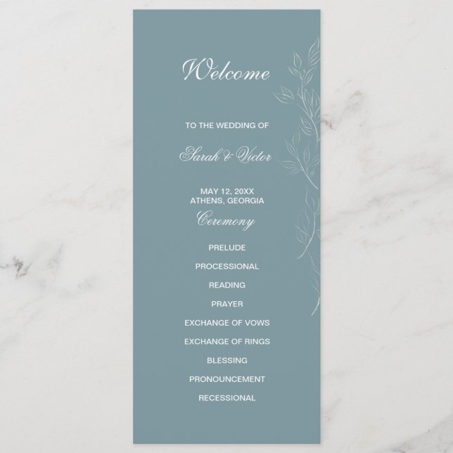 Elegant Ljusblått programkort för dubblan löv Program (Framsida)