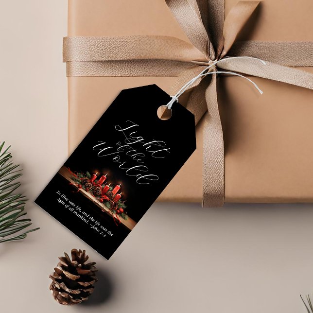 Elegant Ljuset på World Bible Verse jul Presentetikett (Elegant Light of the World Bible Verse Christmas Gift Tags)