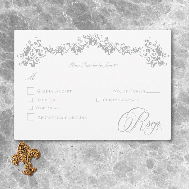 Elegant Ljusgrå Chinoiserie Kerub Högtids- OSA Kort (Elegant Light Gray Chinoiserie Cherub Wedding RSVP Card)