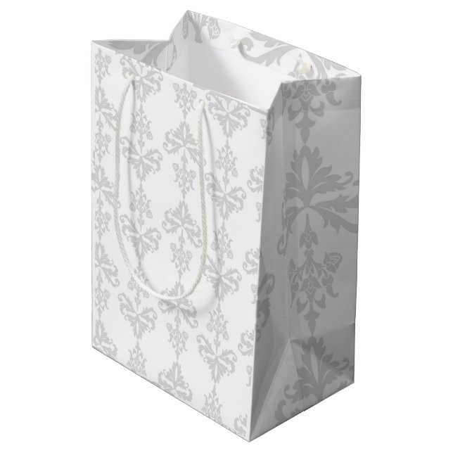 Elegant ljusgrå och vit presentpåse (Baksidan Vinklad)