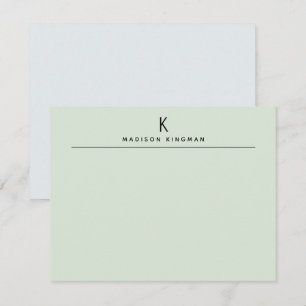 Elegant ljusgrön modern monogram initial bokstav anteckningskort