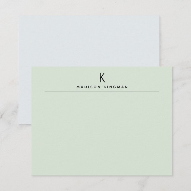 Elegant ljusgrön modern monogram initial bokstav anteckningskort (Fram/baksida)