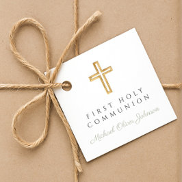 Elegant ljusgrön religiös pojke första kommunion gåvor etiketter