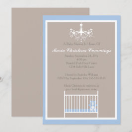Elegant ljuskrona Blå teddybjörn Baby Shower Inbjudningar