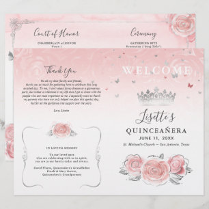Elegant Ljusrosa och Silver Quinceanera-program