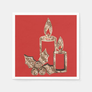 Elegant ljusstake Holly Röd Guld Diamanter Jul Pappersservett