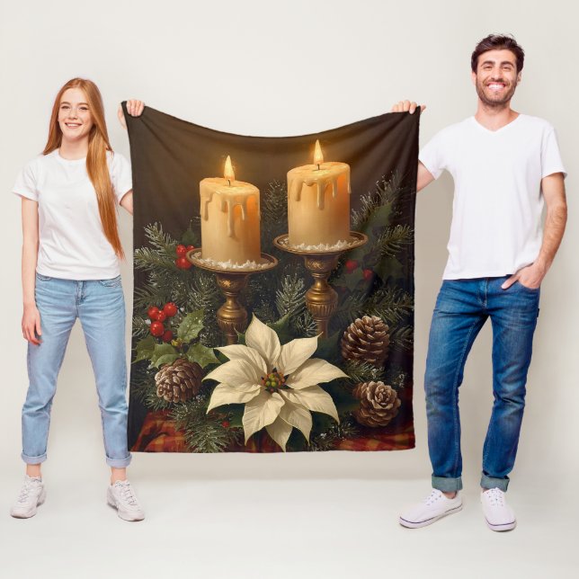 Elegant ljusstake jul julgran varm festlig  fleecefilt (På plats)